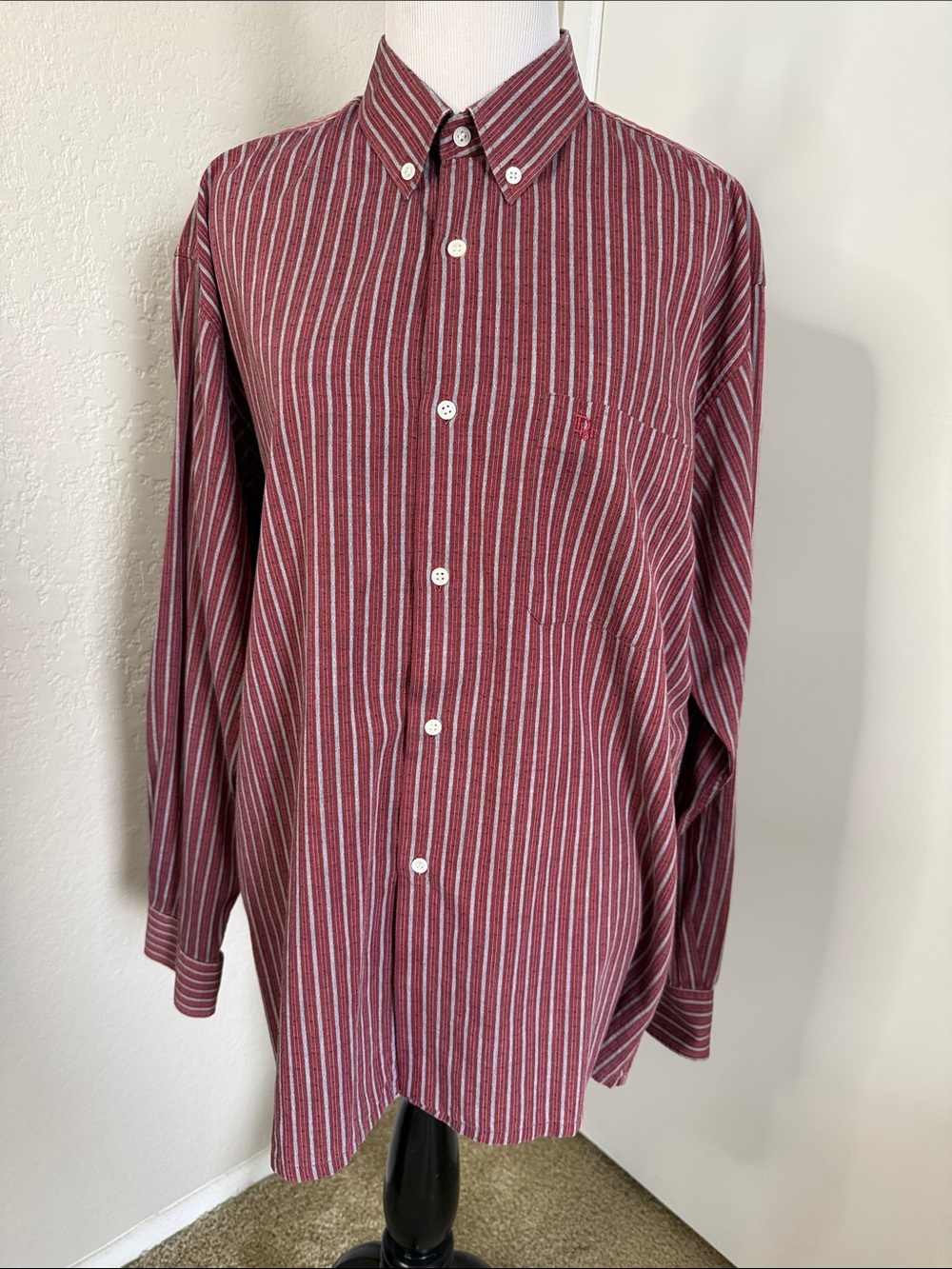 Vintage Dior Men's Burgundy Striped Button-Down Shirt
